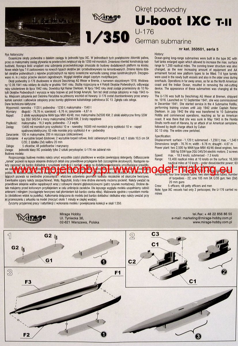 U 176 U Boot Type Ixc German Submarine Turm Ii Model Do Sklejania Mirage Hobby U 176 U Boot Type Ixc German Submarine Turm Ii Model Do Sklejania Mirage Hobby