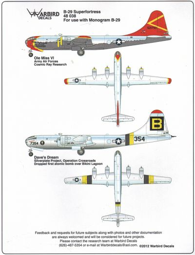Boeing B-29 A Superfortress (2 schemes) Warbird Decals -48038