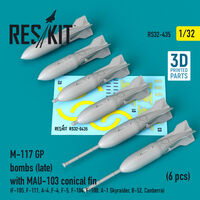 M-117 GP Bombs (Late) With MAU-103 Conical Fin (6 pcs) (F-105, F-111, A-4 ,F-4, F-5, F-104, F-100, A-1 Skyraider, B-52, Canberra)