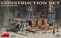 Construction Set Kit Ladders, Table, Buckets, Bricks, Cart, Anvil, Beams, Jack Stand & Tools