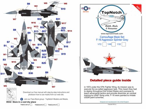 Lockheed Martin F-16 C Fighting Falcon - Aggressor Splinter Black/Gray camouflage pattern paint masks - Image 1