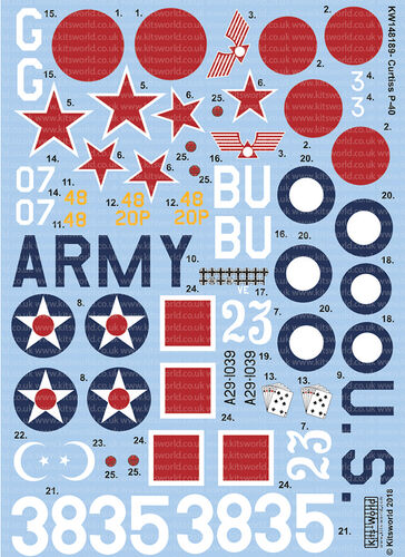Curtiss P-40 B/E/N Decal Sheet - Image 1
