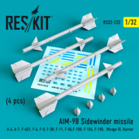 AIM-9B  Sidewinder  missile 4 pcs A-4, A-7, F-4D1, F-4, F-8, F-3H,  F-11, F-86,F-100,  F-104, F-105,  Mirage III, Harrier